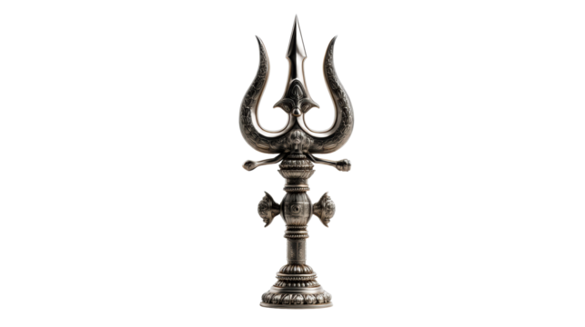 Ornate Silver Trident Symbol of Power on White