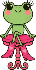 Cute Frog in Pink Cowgirl Boots Sitting on Stool