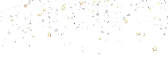 Elegant winter background with gold and silver stars and snowflakes. Perfect for holiday designs.