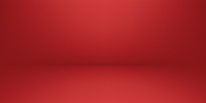 Abstract gradient podium background. Red empty 3d studio backdrop. Clean scene for product presentation. Christmas or New Year mockup template. Vector illustration.