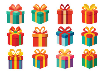 Collection of Colorful Gift Boxes with Ribbons for Celebrations
