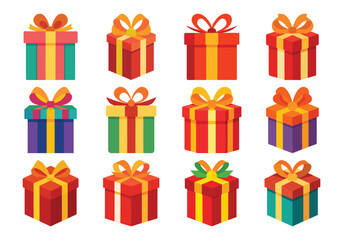 Collection of colorful gift boxes with ribbons and bows for celebrations
