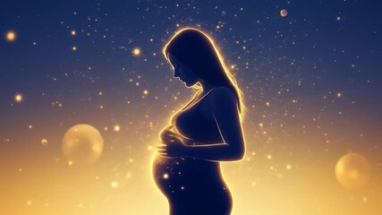 Glowing Silhouette: Pregnant Woman in Starry Sky, Motherhood's Radiance - Powered by Adobe
