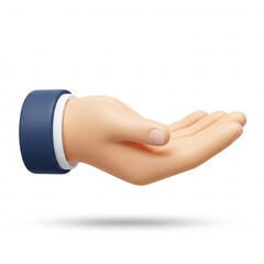 3D rendered hand reaching out with open palm, offering gesture for design concepts