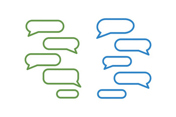 Fototapeta premium Illustration showing green and blue chat bubbles arranged on a white background design element