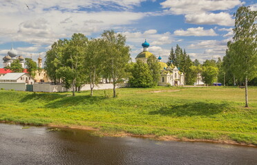 An ancient Orthodox monastery on the riverbank in Tikhvin