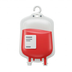 Blood transfusion bag ready for donation or medical treatment with red liquid and white label