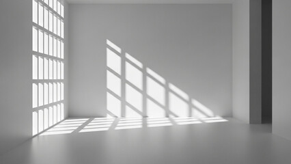 Obraz premium Minimalist interior design featuring sunlight streaming through a large window