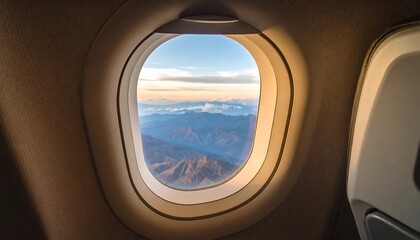 Airplane Window Mountain View Sunrise.
