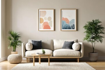 Minimalist Living Room Interior with Abstract Art