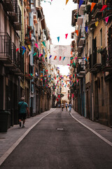 Fototapeta premium Pamplona city street scene, Spanish city European Spain colourful architecture