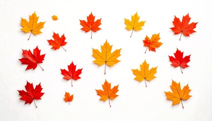 Fototapeta premium Autumn Maple Leaves Arrangement on White Background.