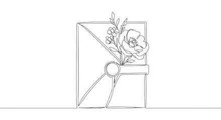 Floral illustrated gift box with ribbon and decorative flowers transparent background