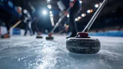 Obraz premium Curling Player Releasing Stone with Perfect Technique on Ice