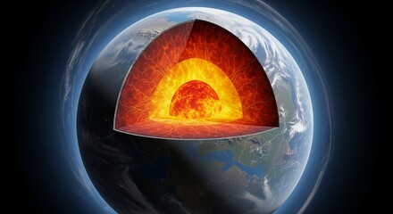 Earth cross section displaying the earth's core mantle and crust in a scientific illustration