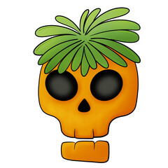Skull wearing a green wig