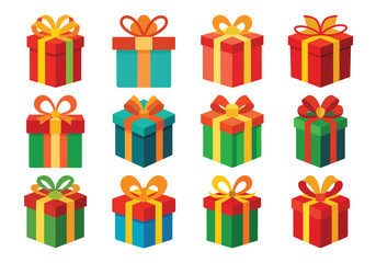 Collection of Colorful Gift Boxes with Ribbons and Bows for Celebrations