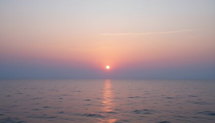 Naklejka premium Pink and Orange Sunset Over Calm Ocean with Milky Way Galaxy
