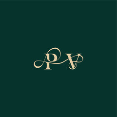 monogram initial logo design elegant style with wavy line PV organic curve wedding letter