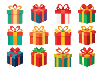 Colorful Gift Boxes Collection with Ribbons and Bows for Celebrations