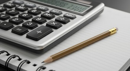 Calculator, Notebook and Pencil for Finance and Accounting