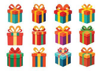 Colorful Gift Boxes Collection for Celebrations and Special Occasions Vector Illustration