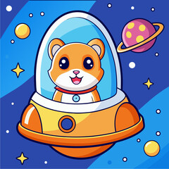golden hamster astronaut inside a shiny rocket cockpit