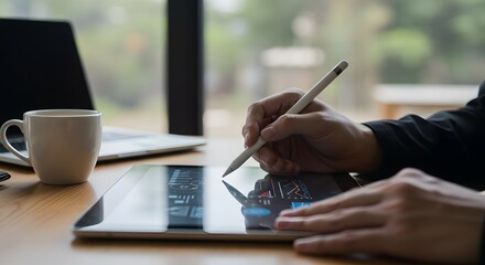 Digital Business Strategy: Man Working on Tablet with Stylus