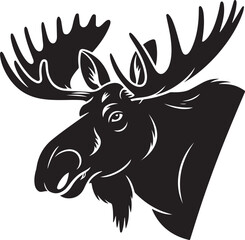 Obraz premium Black Silhouette of a Moose Head with Large Antlers on White Background animal