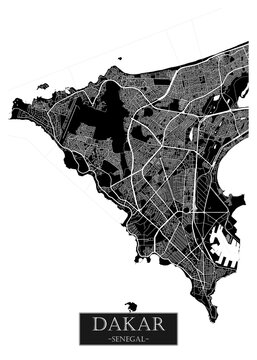 Dakar Senegal City Street Map. abstract city banner, colorful urban paint, abstract watercolor, downtown