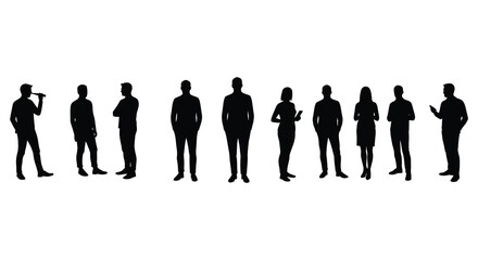 Group of people standing in various poses in black silhouette