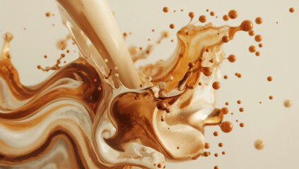 Milk and coffee swirls in a cup.