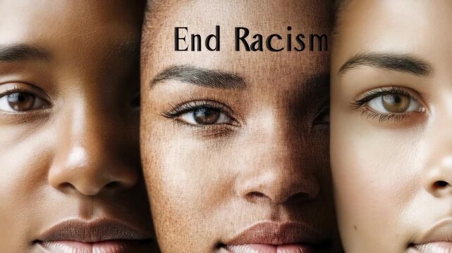 Racism stop action: equal hope, shared belief, social fairness, honest path, united people, open future, peaceful mission, common purpose, moral presence, just care, dignity promise