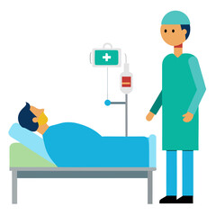 Doctor attends to patient receiving intravenous fluid therapy