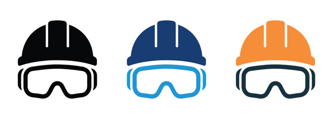 safety gear hard hat and goggles icons for construction and industrial work. vector illustration