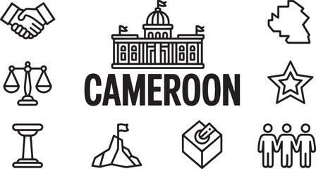 Cameroon National Symbols and Icons Collection Outline Style Vector Illustration Art