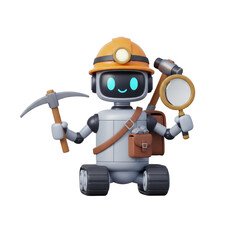 Cute Cartoon Robot Miner Character On transparent Background Perfect for Business or Fun