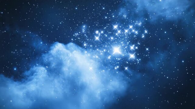 Glowing stars and cosmic clouds in deep-blue night sky