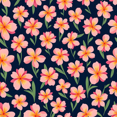 Pink floral design with leaves on navy blue background  