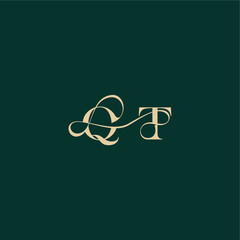 monogram initial logo design elegant style with wavy line QT organic curve wedding letter