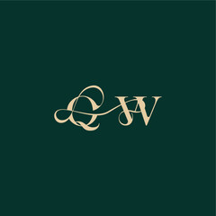 monogram initial logo design elegant style with wavy line QW organic curve wedding letter