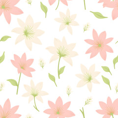 Floral design with pink and beige flowers on white background  