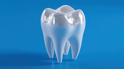 Shiny White 3 D Render of a Human Tooth Slowly Rotating Against a Blue Background isolated on a transparent background