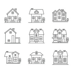 Collection of hand drawn architectural sketches of houses.