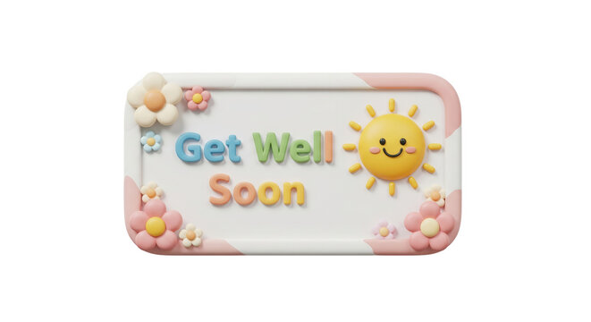 Cheerful Get Well Soon Greeting Card With Sun And Cute Flowers