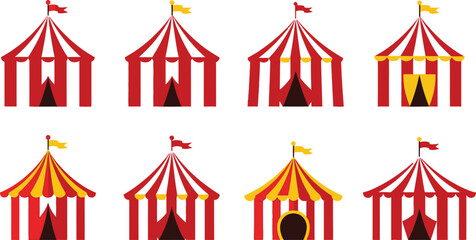 Set of colorful circus tent with stripes editable vector illustration icons
