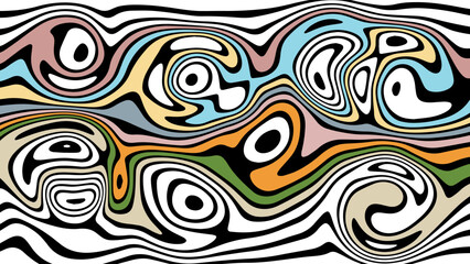 ABSTRACT ILLUSTRATION MARBLED TEXTURE BLACK LIQUIFY PSYCHEDELIC COLORFUL DESIGN. OPTICAL ILLUSION BACKGROUND VECTOR DESIGN