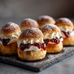 Fototapeta premium Traditional bakery buns with powdered sugar