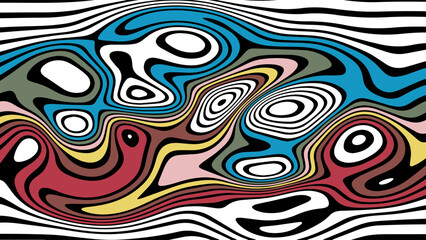 ABSTRACT ILLUSTRATION MARBLED TEXTURE BLACK LIQUIFY PSYCHEDELIC COLORFUL DESIGN. OPTICAL ILLUSION BACKGROUND VECTOR DESIGN