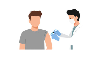 Doctor in a face mask injects a patient with a vaccine. Public health immunization and medical treatment illustration.
